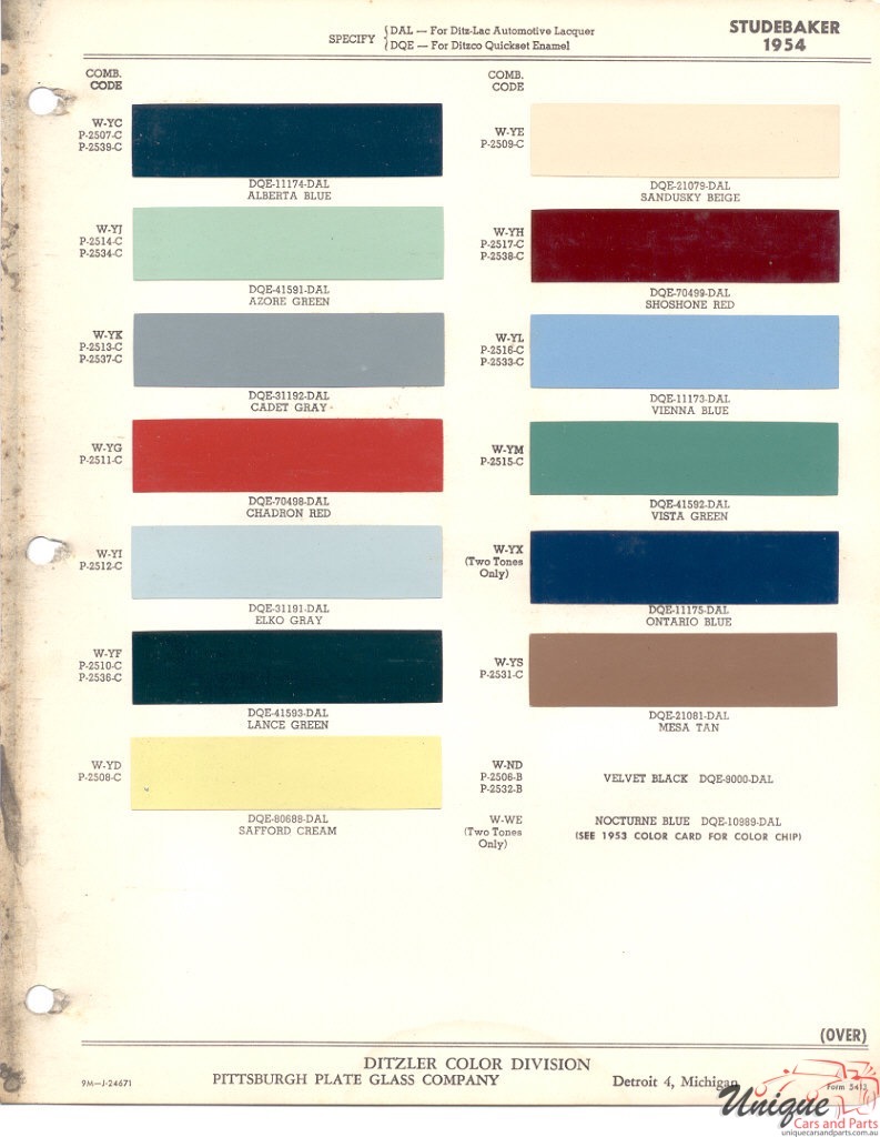 1954 Studebaker Paint Charts PPG 1